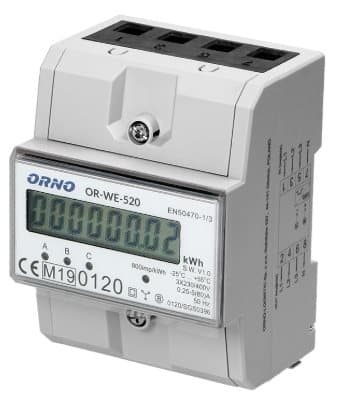 ORNO 3-faset elmåler, 80A, MID, 3 moduler, DIN TH-35mm