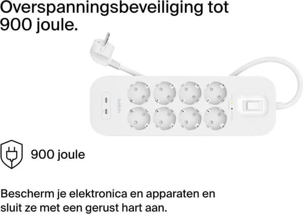 Belkin Spændingsbeskytter med 8 fatninger Hvid 2M (USB-C + USB-C)