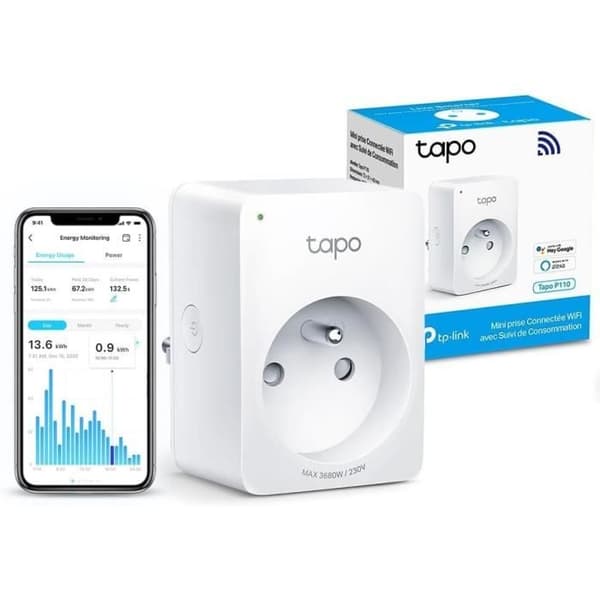 WiFi-anslutet uttag - TP-Link Tapo P110(FR) - Förbrukningsövervakning - 16A Typ E - Kompatibel med Alexa och Google Home
