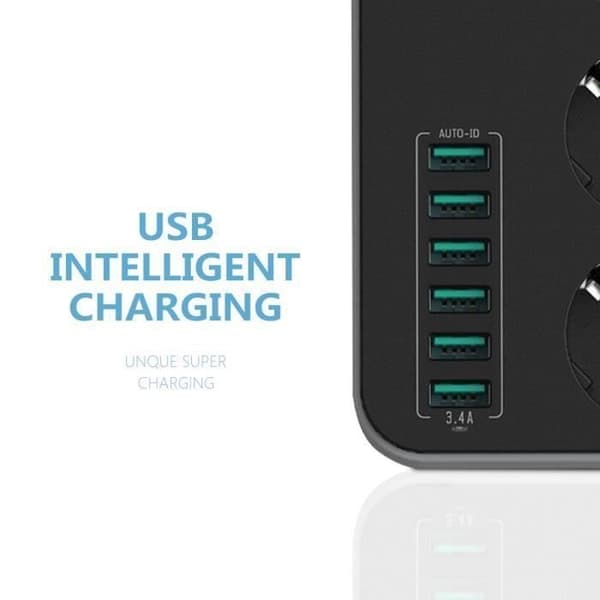 USB grenuttag, 3 uttag grenuttag + 6 USB-portar, Överspänningsskydd/blixtskydd, med överspänningsskydd
