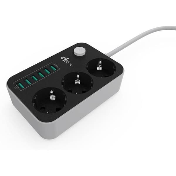 USB grenuttag, 3 uttag grenuttag + 6 USB-portar, Överspänningsskydd/blixtskydd, med överspänningsskydd