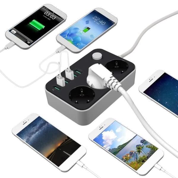 USB grenuttag, 3 uttag grenuttag + 6 USB-portar, Överspänningsskydd/blixtskydd, med överspänningsskydd