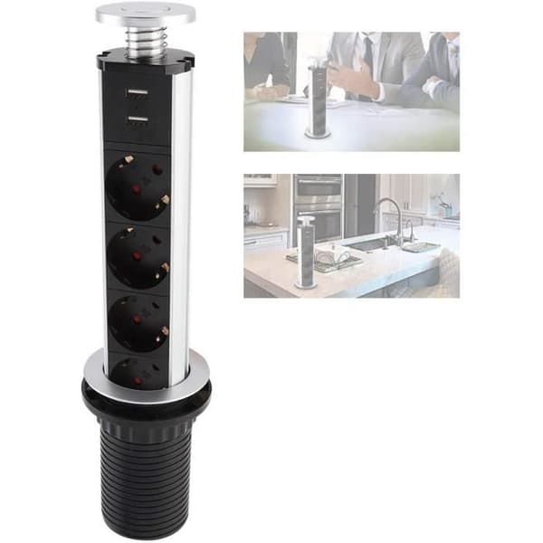 Borduttag - YIKXIULF - Block med 4 nedsänkta uttag - 4 uttag + 2 USB - 3500 W - Modern design