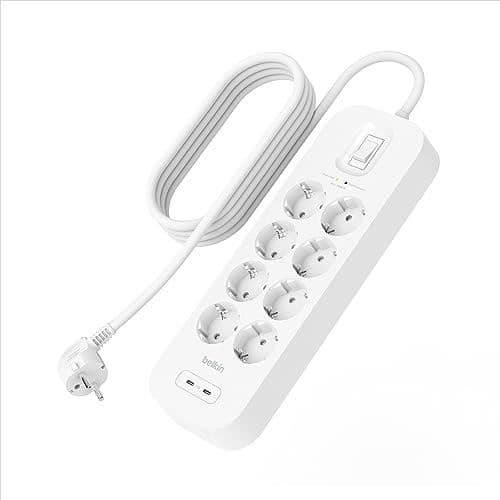 Multipris - Belkin - 8 uttag CA - Överspänningsskydd - 2 USB-C-portar - Vit