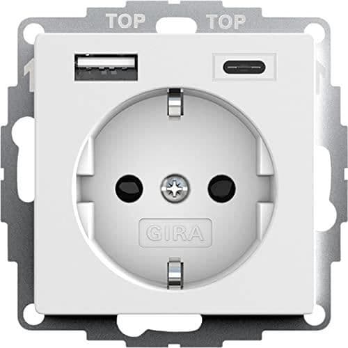 Gira 245927 uttag med USB Schuko - Kontaktskydd - Vit