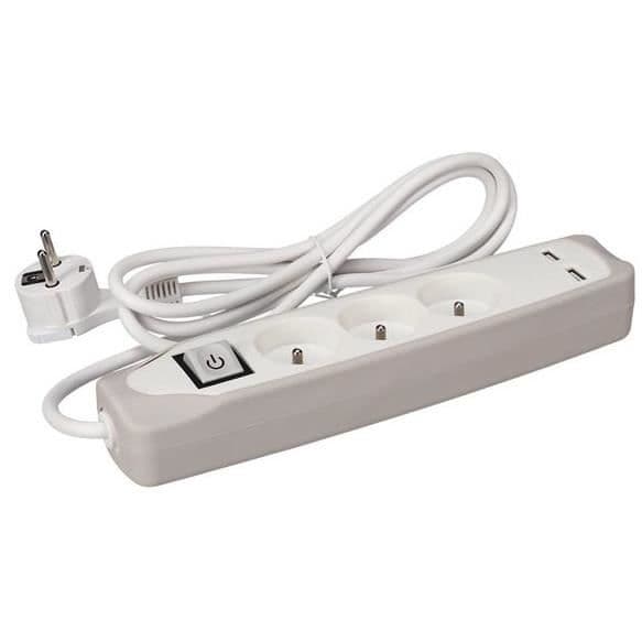 Perel 3-vägs multipeluttag inklusive 2 USB-portar jordad stift 3500W