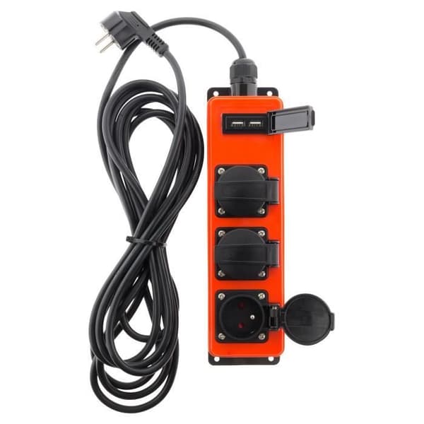 Multiprise bricolage - ZENITECH - 3 uttag 16A 2P+T - 2 USB-portar - IP44 - Utomhus