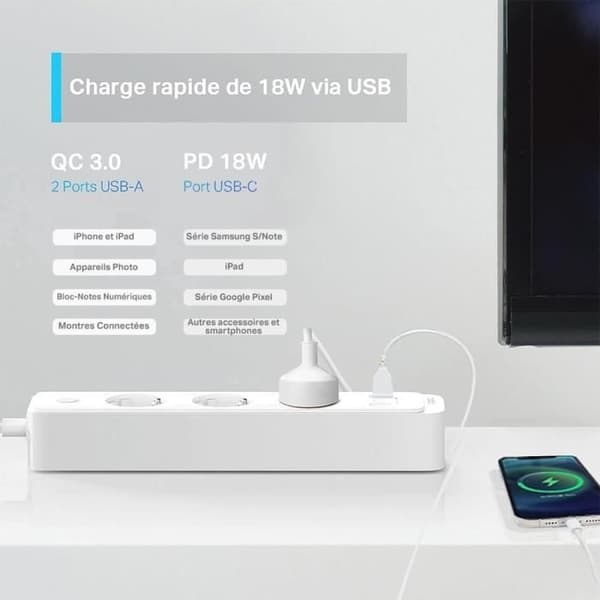 Tapo WiFi Connected Power Strip, Smart Socket Kompatibel med HomeKit, Alexa och Google Home, 10A Typ E