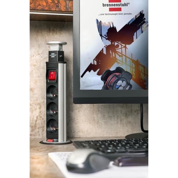 Brennenstuhl TOWER POWER inbyggd grenuttag - 3 uttag - med 2m kabel