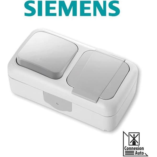 Dubbel vattentät kontaktuttag - SIEMENS - VV - Automatisk anslutning - Grå plast - 2P+T