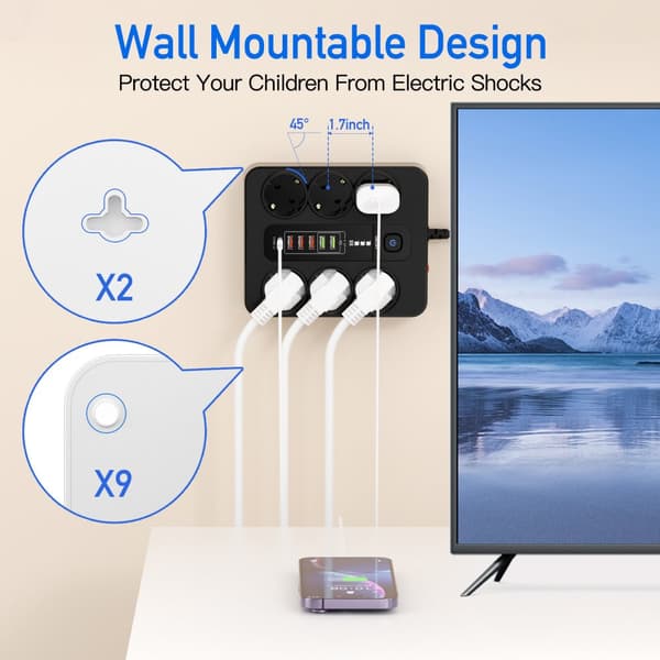 INF EU 6-stik, 5 USB-porte, 1 USB-C-port