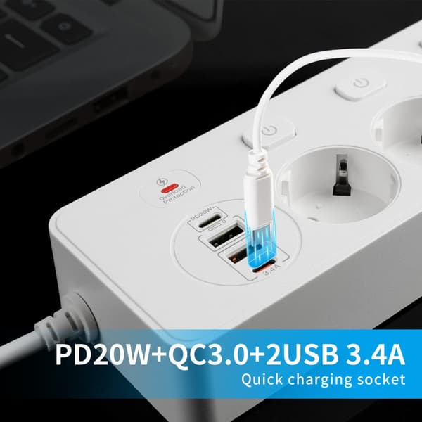 INF BKL-505 EU Hurtigopladning Power Strip