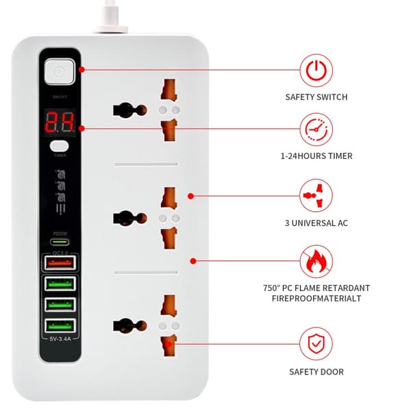 INF Universal Power Strip med hurtig opladning - BKL-04 0