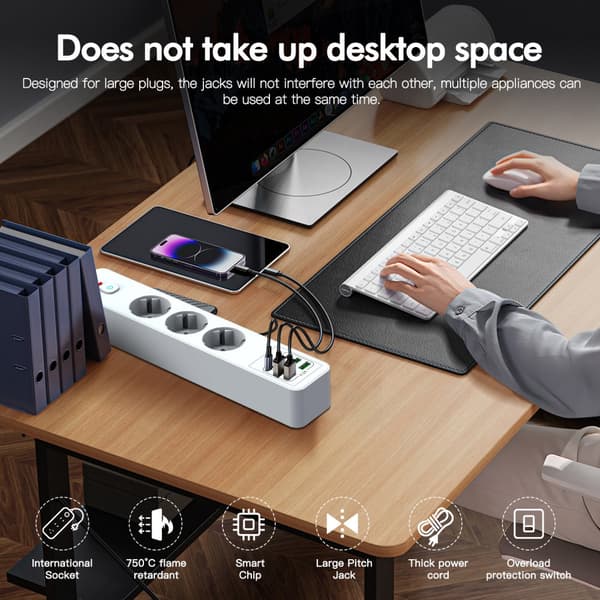 INF BKL-03 EU Power Strip med 6 USB-porte