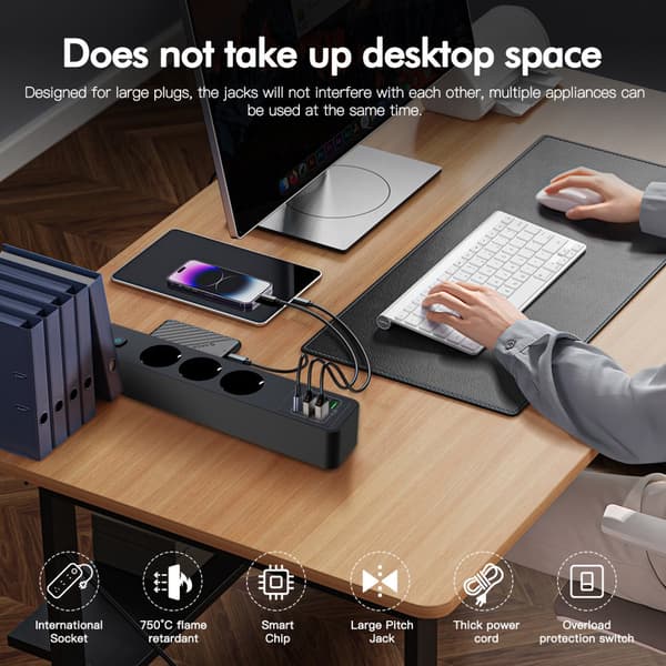 INF BKL-03 EU Power Strip med 6 USB-porter 0