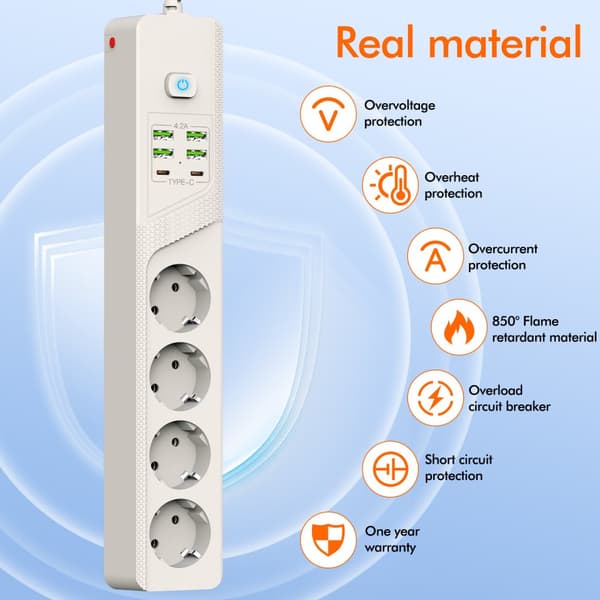 INF EU 4AC strømstik med 6 USB-porte - BKL-03 0