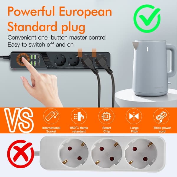 INF EU 4AC strømstik med 6 USB-porte - BKL-03 0
