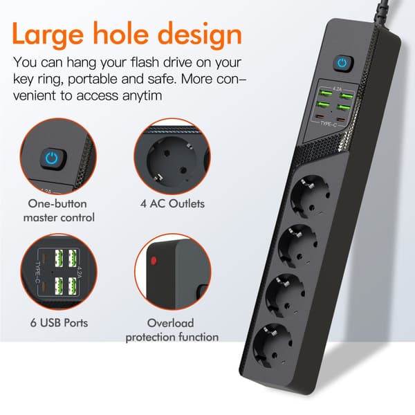 INF EU 4AC strømstik med 6 USB-porte - BKL-03 0