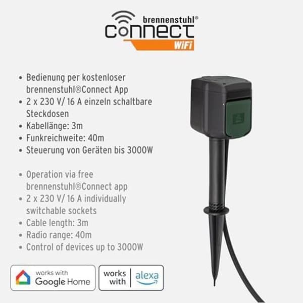 WiFi Trädgårdsuttag - BRENNENSTUHL - 1154540600 - Svart - 1 uttag - Utomhus