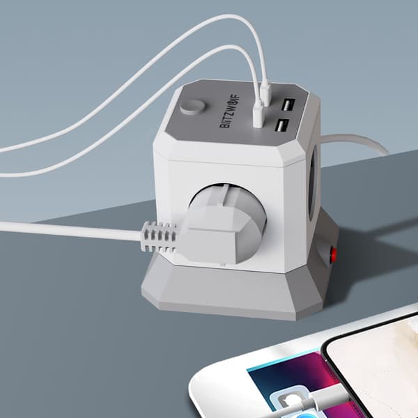 BW-EC1 8-in-1 Pysty Cube EU Socket Plug Power Outlet Extender 4 AC-pistorasialla / 2 USB-A / 2 USB-C MacBook iPad Game Office Home