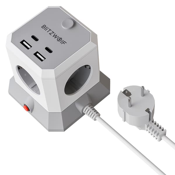 BW-EC1 8-in-1 Pysty Cube EU Socket Plug Power Outlet Extender 4 AC-pistorasialla / 2 USB-A / 2 USB-C MacBook iPad Game Office Home