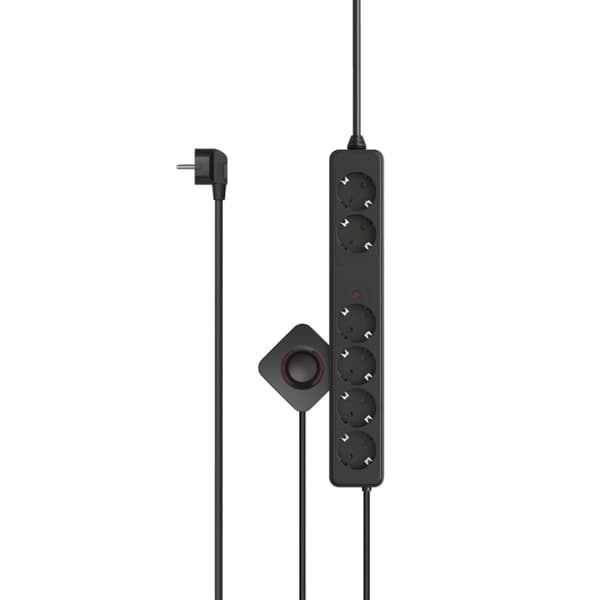 Hama Socket 6-vägs fotkontakt 3 M (2x 1,5m inkl. strömbrytare) Svart