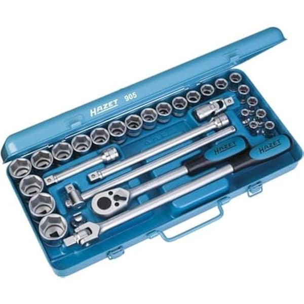 Hylssats - HAZET - 905 I - 30 verktyg - 12,5 mm fyrkantsdrift - Metalllåda
