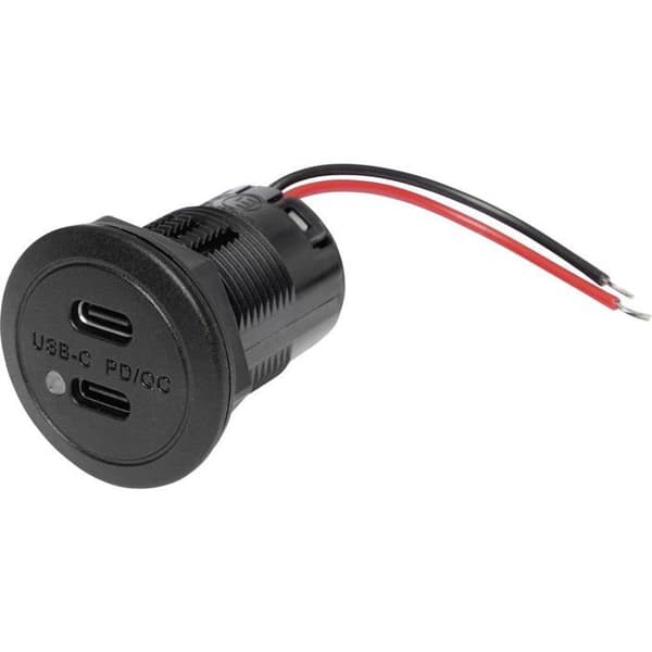 ProCar Power USB-C Dual PD/QC EV-uttag med LED Max. 2 x 30 watt Max strömbelastning=3 A 12 eller 24 V/DC