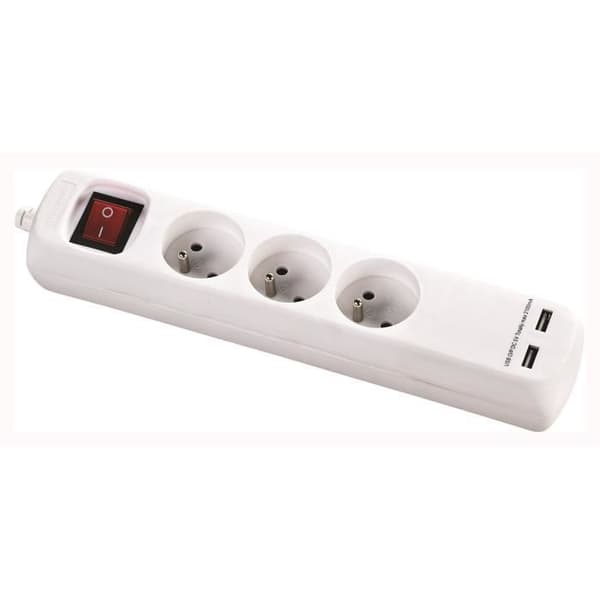 VOLTMAN Power strip 3-uttag och 2 USB-portar