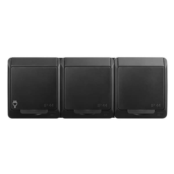 Trippel vattentät IP44 utanpåliggande uttag 2p+E 16A 250V svart HERMES