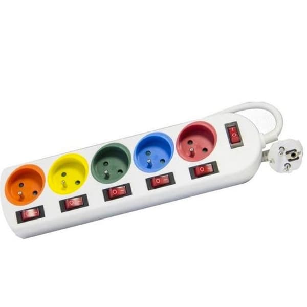 Grenuttag - Ospecificerad - 5 uttag - Individuella strömbrytare - 3680W - Färgglad