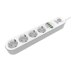 Strømskinne med 4 AC-stik, 4x USB, LDNIO SE4432, 2m (hvid)