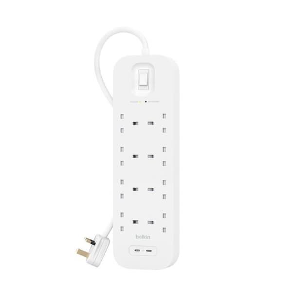 Överspänningsskydd - Belkin - 8 portar - Vit - Klar att installera - Hållbar i plast