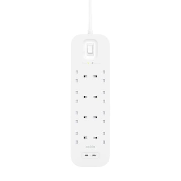 Överspänningsskydd - Belkin - 8 portar - Vit - Klar att installera - Hållbar i plast