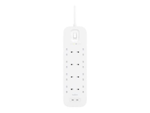 Överspänningsskydd - Belkin - 8 portar - Vit - Klar att installera - Hållbar i plast