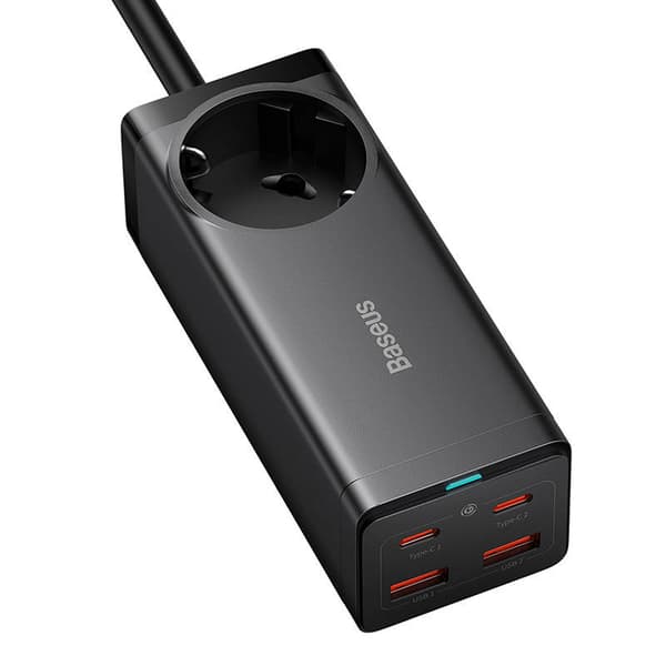 Baseus GaN3 Pro väggladdare / powerstrip 2xUSB + 2xUSB-C + AC, 100W (svart)
