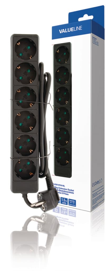 Valueline VLES615F001BL 6-vejs fatning 1,50 M Sort