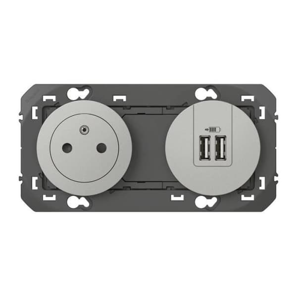 Ytuttag + Dooxie 2 USB-laddningsmodul - Aluminium - 600442 - Legrand