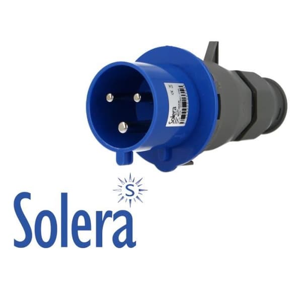 Enfas 3 x 32A CEE hankontakt P17 uttag. Driftspänning: 230V. IP44 skyddsindex.