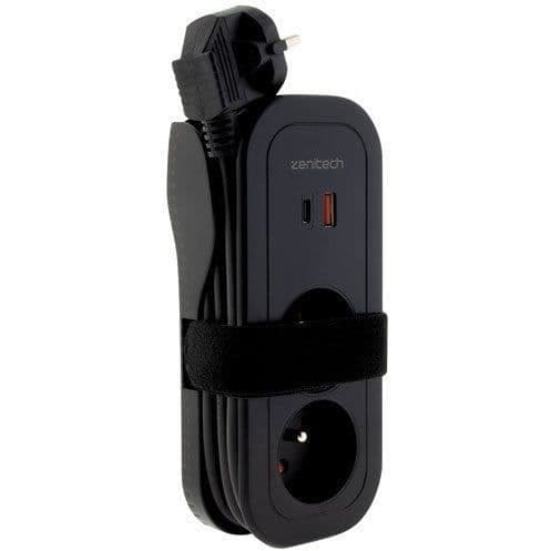 Eldosa 2 svarta uttag 16A + 1 USB A-port + 1 USB C-port - Zenitech