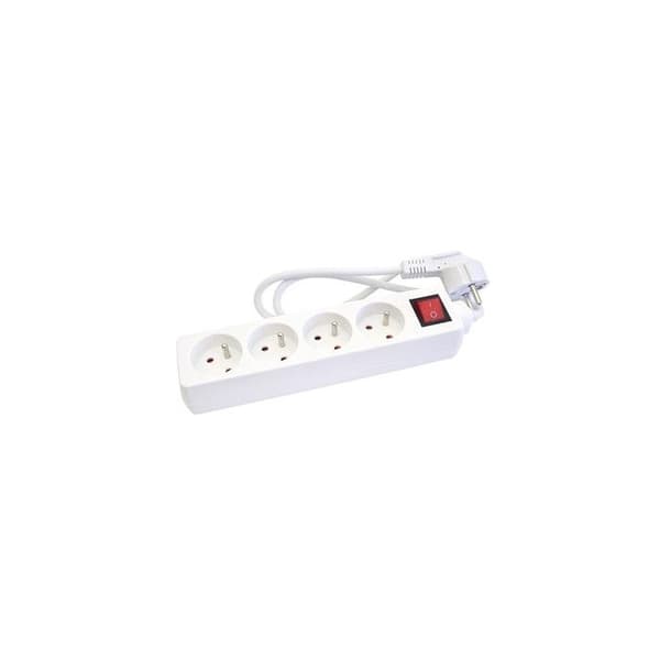 Bloc multiprise 4 uttag 16A med jord + strömbrytare med lampa, 1m kabel - Vit, kompakt och robust