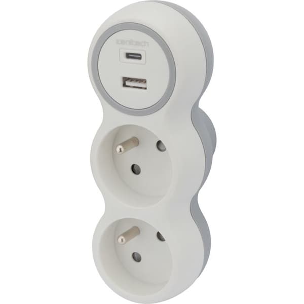 Biplite 16A och två USB A+C-laddare - ZENITECH - Vit och Grå