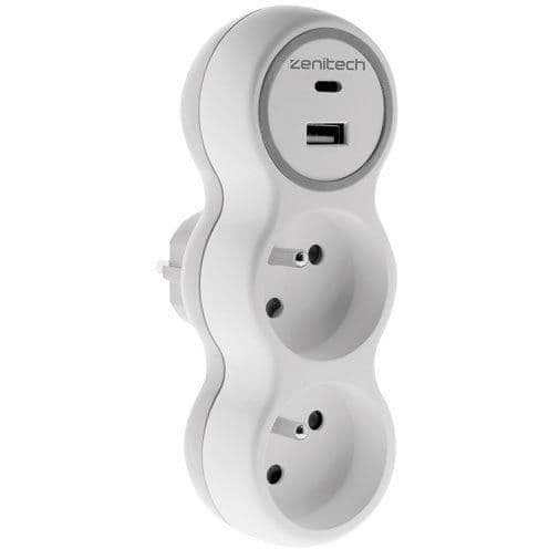 Biplite 16A och två USB A+C-laddare - ZENITECH - Vit och Grå