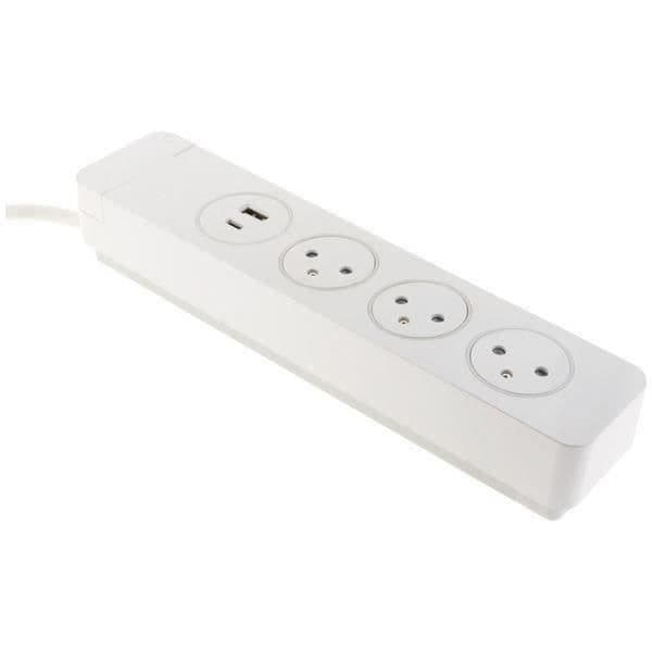 OTIO Bloc Mantea 3 uttags Easyeject + 2 USB - 1,5m - Vit