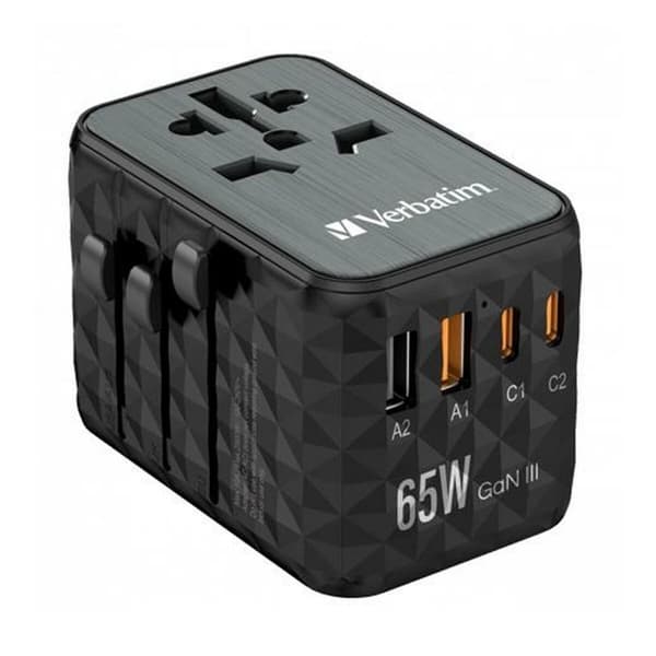 Universaladapter Verbatim Svart Grå 65 W Svart