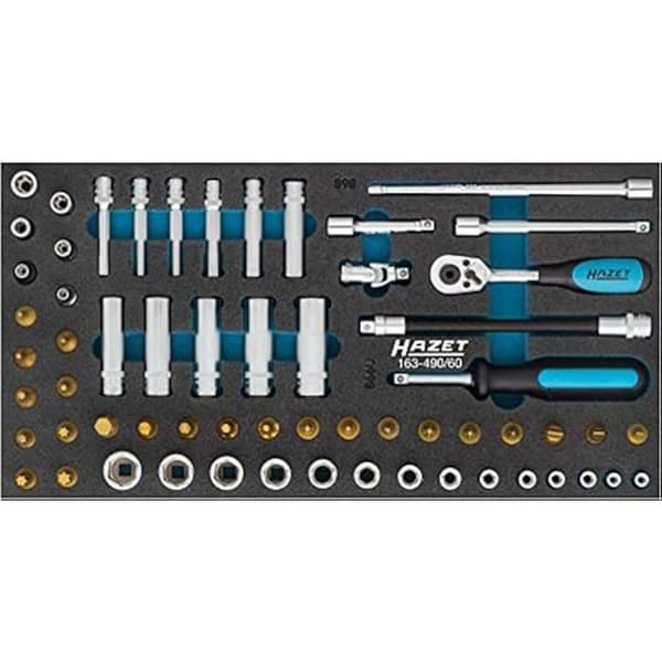 Nyckelnötsats - HAZET - 163-490/60 - 60 delar - Fyrkant 6,3 mm - Svart