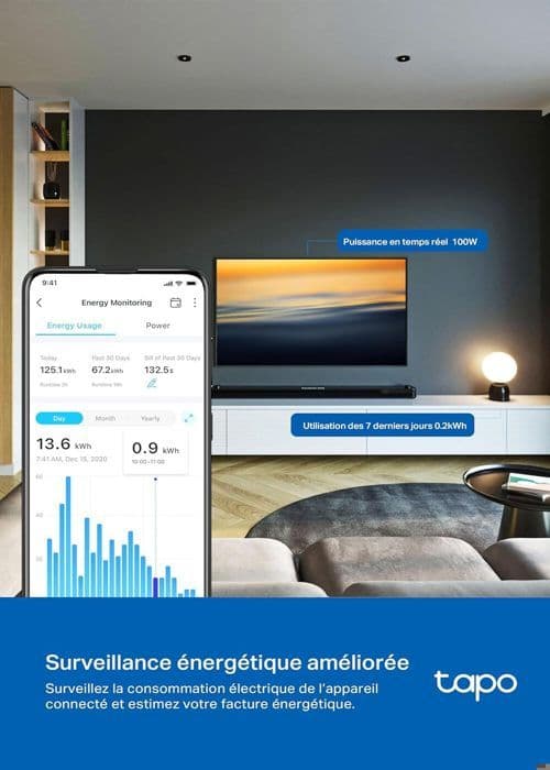WiFi Matter Ansluten Kontroll - Tapo P110M(FR) - Energikonsumtionsövervakning - 16A Typ E, Kompatibel med Alexa, Google Home och