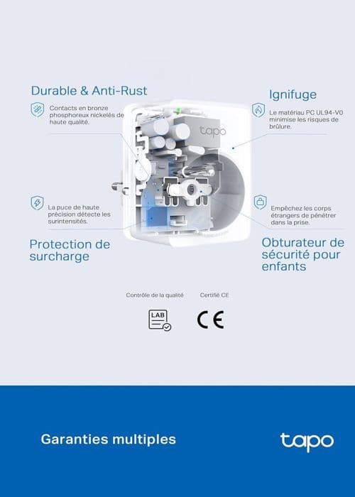 WiFi Matter Ansluten Kontroll - Tapo P110M(FR) - Energikonsumtionsövervakning - 16A Typ E, Kompatibel med Alexa, Google Home och