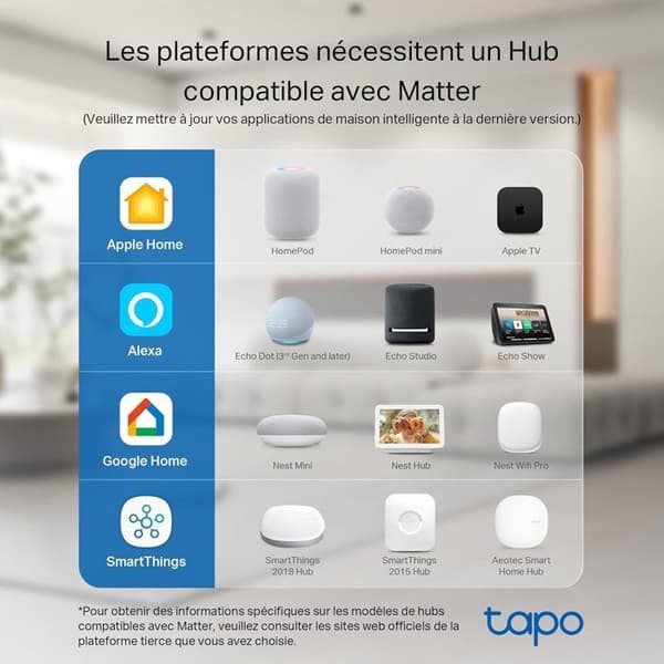WiFi Matter Ansluten Kontroll - Tapo P110M(FR) - Energikonsumtionsövervakning - 16A Typ E, Kompatibel med Alexa, Google Home och