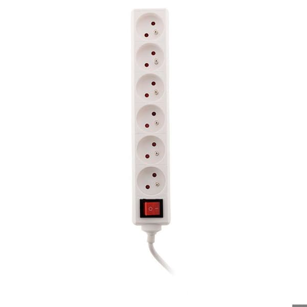 Eldosa - ZENITECH - 6 uttag - Med strömbrytare - Vit